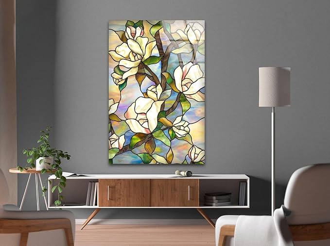 My Photostation.com 27Wx43H'' Stained Magnolia Glass Wall Art Tempered Glass Printing Wall Decor Large Wall Art Wall Hangings