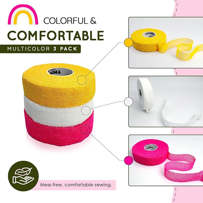 THIMTEC - The Original Thimble Tape for Hand Sewing - Fully Adjustable Nail & Finger Protector - A Smarter Alternative to Classic Knitting Thimbles - Sunshine, 3-Pack