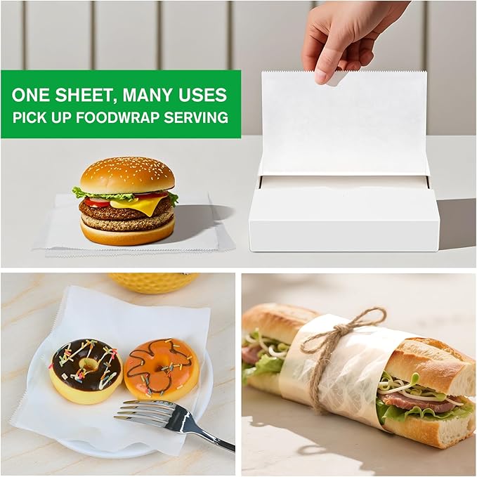 Precut POP UP Deli Paper Sheet Pack of 200, Interfolded Heavy Paper for Food Wrap and Serving (6" x 10-1/2", White)