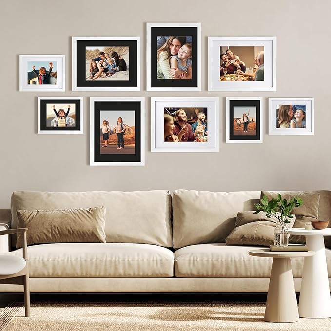 Egofine 8x10 White Picture Mats Pack of 11, Frame Mattes for 5x7 Pictures, Acid Free, 1.2mm Thickness, with Core Bevel Cut