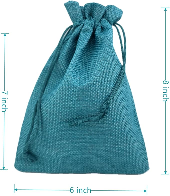 Palmhomee Pack of 25 Burlap Gift Bags with Drawstring Linen Jewelry Pouches Wedding Hessian Jute Bags for Birthday Jewelry and Treat Pouches Party Wedding Favors Gift Art and DIY Craft (6x8 Inch, Peacock Blue)