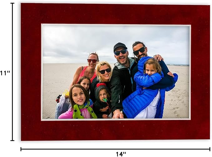 Pack of 25 Acid Free 11x14 Mats Bevel Cut for 8.5x11 Photos - Bright Red Suede Precut Matboards With Backing Boards and Clear Photo Mat Bags For Pictures, Photos, Framing - 4-ply Thickness