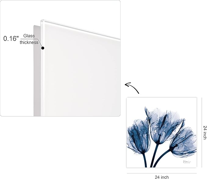 Empire Art Direct - TMP-AK011A-2424 Blue Tulip X-Ray Flower Wall Art on Frameless Free Floating Tempered Glass Panel Ready to Hang, Living Room, Bedroom & Office, 24" x 24" x 0.2"