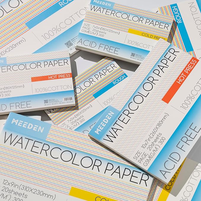 MEEDEN Watercolor Paper Block - 100% Cotton Watercolor Paper Pad of 20 Sheets, 140lb/300gsm, Acid-Free Art Paper for Watercolor, Gouache, Ink and More, 15" x 10" Rough