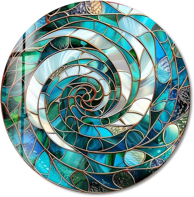 My Photostation.com 31.5''(80cm) Diameter Aqua Spiral Harmony Round Glass Wall Art Tempered Glass Printing Wall Decor Large Wall Art Wall Hangings