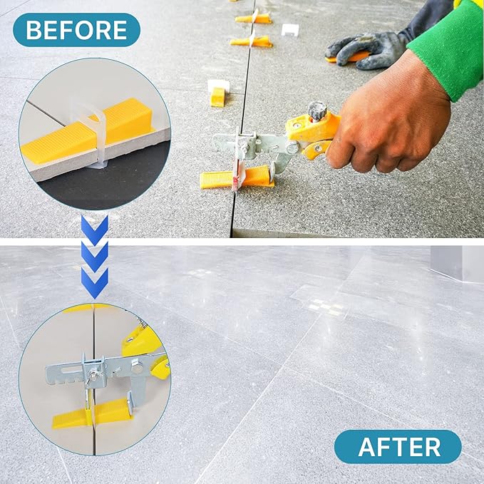Tile Leveling System with Tile Plier 1500Pcs Piece Tile Spacers Clips 300Pcs Piece Reusable Wedges and 1 Rubber Mallet Tile Tools Set for Stone Installation (1/16"(1.5 mm)