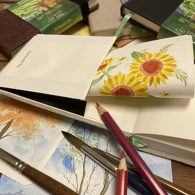 Watercolor Journal, 8.25x5.5, 140 LB, 300 GSM, tumuarta Cotton Paper, Cold Press, 24 Sheets, 48 Pages, Watercolor Paper Sketchbooks for Use As Travel Notebook and Mixed Media Pad