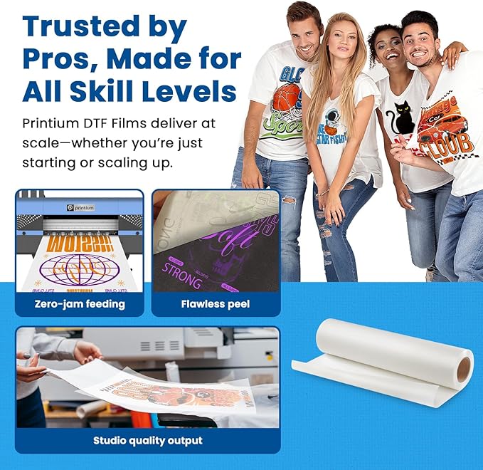 DTF Transfer Film Roll 13inch x 328ft β Instant Hot & Cold Peel β Double Matte Anti-Static Coating β Premium Heat Transfer Film for Vibrant Colors & Durable Prints β Works with All DTF Printers