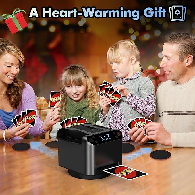 Automatic Card Shuffler and Dealer Machine 360ยฐ Rotation, Supports 12 Players, Rechargeable Card Shufflers, UNO Shuffler Card Machine Perfect for Rummy, Poker, Phase 10, Skip-Bo, Texas Hold'em