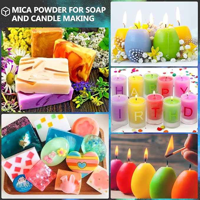 CHANGTIKEJI Mica Powder,36 Colors - 10g/Bottle of Natural Pigment Powder for Epoxy Resin,Soap Making,Candle Making,Lip Gloss,Car Freshies,Dye,Nail Polish,Bath Bombs