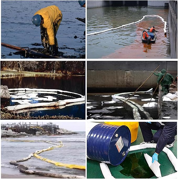 XIFENG Oil Absorbent Socks Oil Boom Soak up Oil Diesel Fuel Hydrocarbon Based Fluids, 6 Gallon (27L) Absorbency Per Sock, 5" Diameter 9.8' Length (12.7cm*3m) Clean Oil Spills(Size:Pack of 5)