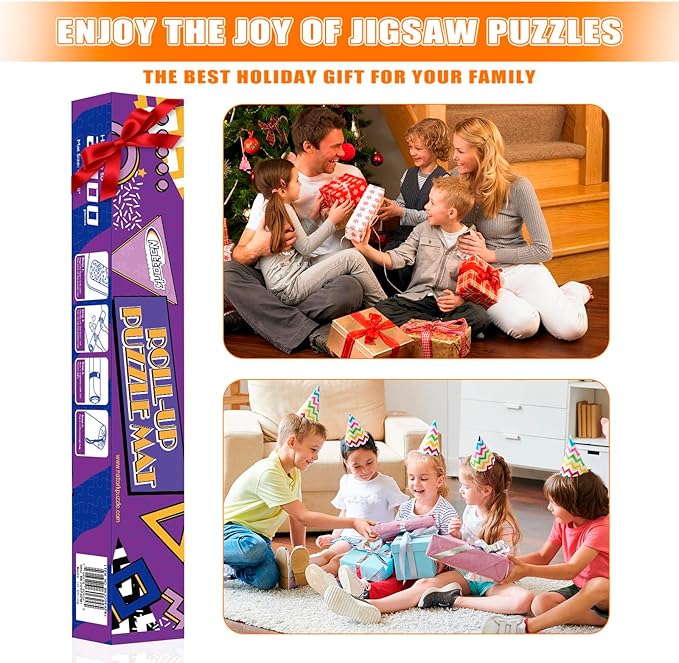 Nattork Jigsaw Puzzle Mat Roll Up,Portable Saver Pad Up to 2000 Pieces,with Non-Slip Rubber Bottom,4 Puzzle Sorting Trays & 1 Storage Bag