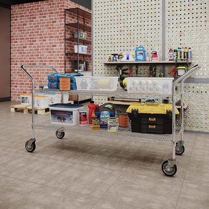 24" W x 60" L x 36" H Chrome Heavy Duty Utility Cart | 2-Tier | NSF Commercial Storage Rack Mobile Unit | Storage and Mobility Solution for Your Business