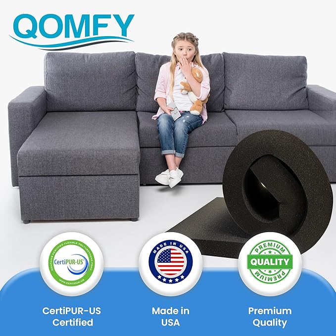 QOMFY 4" Height x 18" Width x 42" Length Charcoal Upholstery Foam Sheet | Made in USA | Multi-Purpose Foam for Upholstery, DIY, Packaging & Acoustic Projects