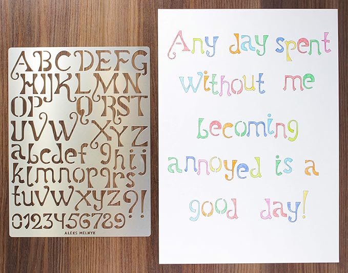 Aleks Melnyk No.44 Pyrography Stencils, Wood Burning 3 PCS Templates, Metal Letters Stencil for Engraving Wood and Patterns, Alphabet and Number, Lettering, Letting, Stainless Steel