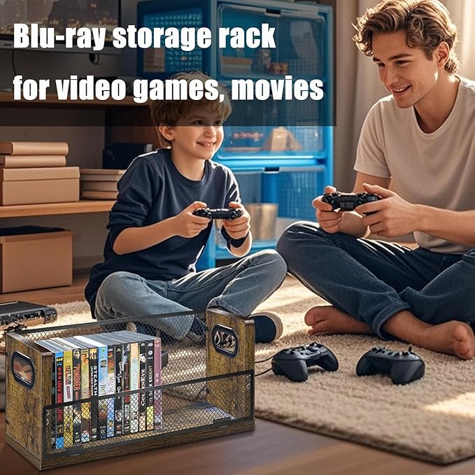 DVD Storage Shelve Blu ray Holder, DVD Rack Hold Up To 28 DVD Cases, Stackable DVD Tower also Used for CDs, Video Game Cases, Vhs Taps, Desktop organizer at Home Or Office