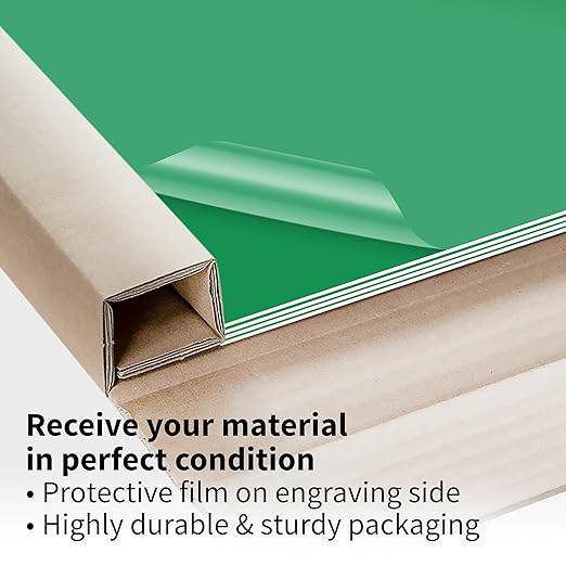 Trotec TroLase | 12"x12"x1/16", 8 Pcs | Bright Green/White | 2 Ply | Modified Acrylic | Laser Engraving Double Color Plastic Sheet | Engraving Blanks for Laser, Saw, Guillotine | Made in USA