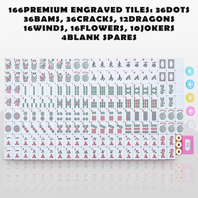 NEW American Mahjong Game Set,166 Premium White Tiles with Portable Metal Dices,4 All-in-One Racks with Pushers, Mah-Jong Games Sets, Ma Jong Tile Game FASHION