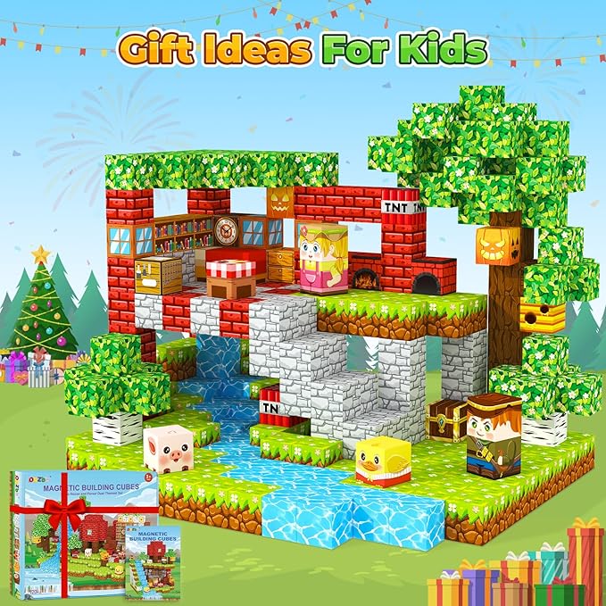 Magnetic Blocks Kids Games Building Toys for 3 4 5 6 7 8 9 10 11 12 Year Old Boys Girls, Magnetic Tiles Cubes STEM Sensory Toys for Toddler Travel Party Christmas Birthday Gifts