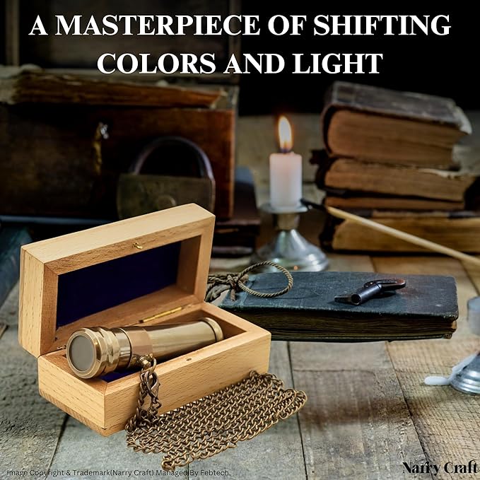 Brass Kaleidoscope with Wooden Box | Handcrafted Vintage Kaleidoscope with Optical Glass Lens & Wooden Storage Box β Collectible Gift for Kids & Adults Last-Minute (Silver/Brass, Small)