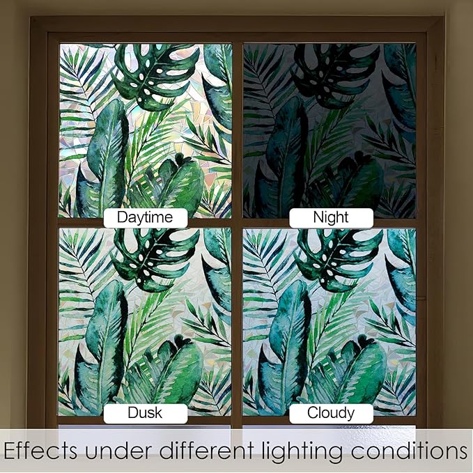 DKTIE Nature Pattern Rainbow Window Film Decorative Stained Glass Window Film Static Cling Films Easy Apply Removable Comes with Tools (U560-rainbow, 17.7" x 78.7")