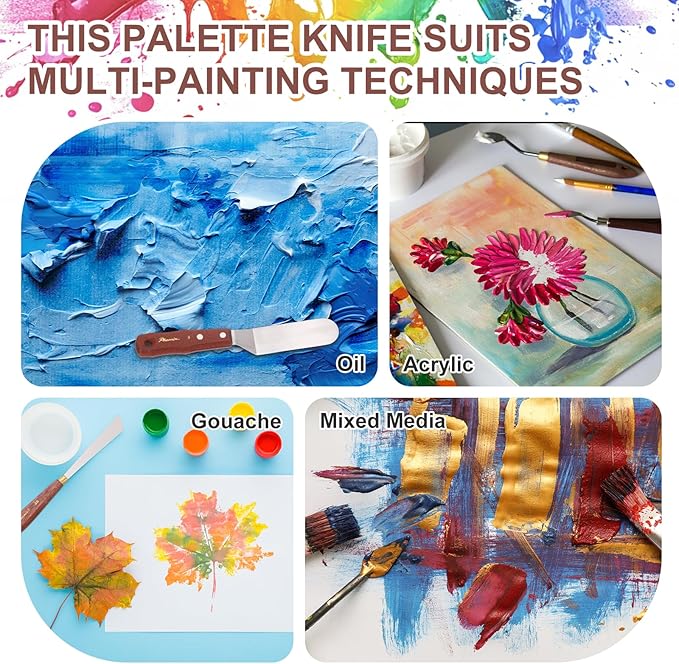 MECCANIXITY Pack of 1 Palette Knife No.2, 6.7" Long Palette Knives with Stainless Steel Flexible Spatula Pallet Knife and Wood Handle for Scraping, Mixing, Oil Acrylic Painting Canvas