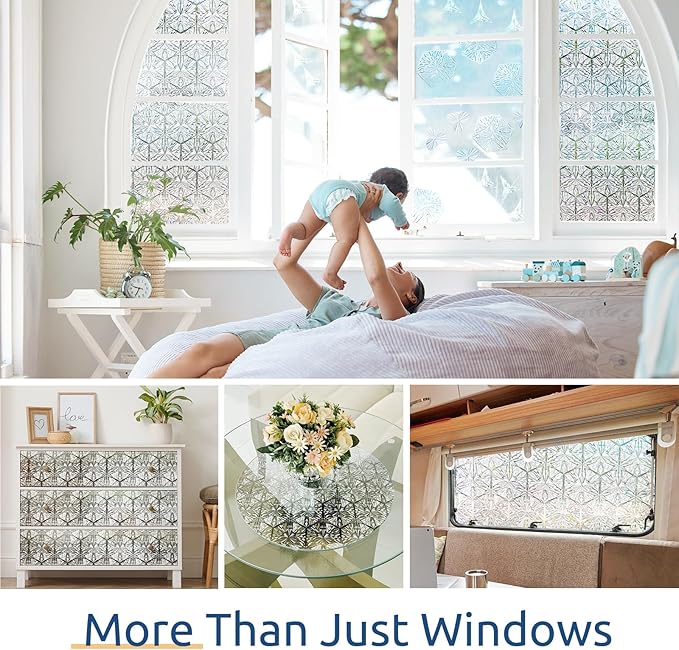 rabbitgoo Window Privacy Film Stained Glass Window Film, Decorative Stickers Removable UV Sun Blocking Clings Door Coverings, Diamond Pattern,35.4 x 157.5 inches