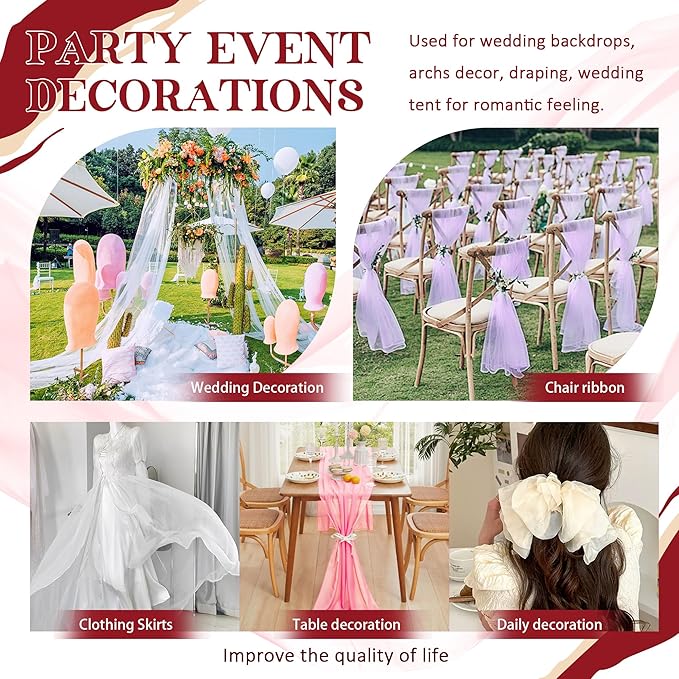 Horbaunal Burgundy Chiffon Fabric by The Yard, 10 Yard Continuous Sheer Fabric 59" Wide Soft Draping Fabric for Wedding Arch Draping Party Backdrop DIY Sewing