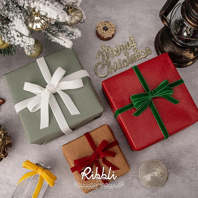 Ribbli Polyester Dark Red Velvet Ribbon,1 Inches Continuous10-Yard Spool,Christmas Ribbon for Gift Wrapping,Floral Bouquets, Home Decor