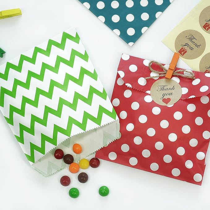KEYYOOMY 200 Navy Blue Candy Buffet Bags - Small Polka Dot Paper Treat Bags for Wedding & Birthday Party (5x7 inch)