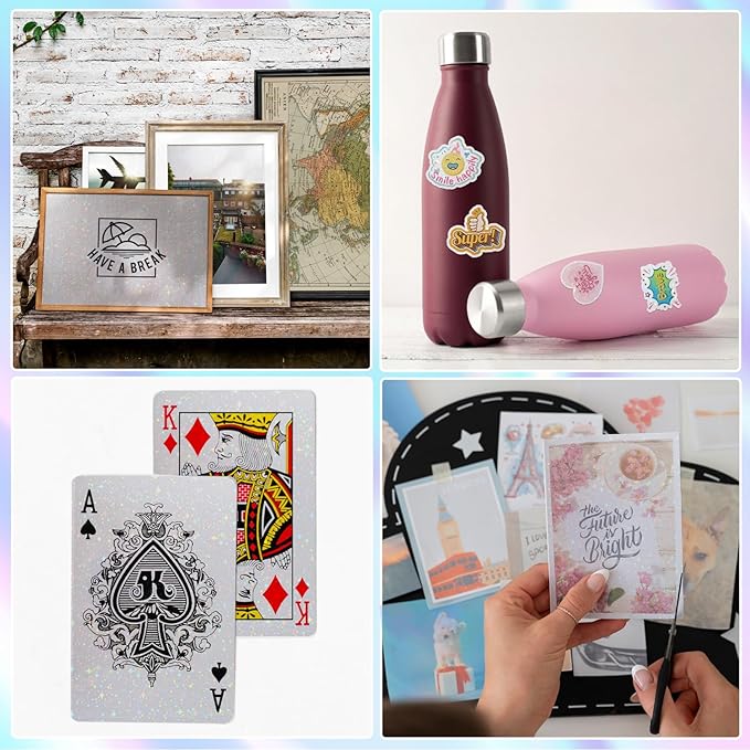 36 Sheets Holographic Sticker Paper,Holographic Laminate Sheets,A4 Size Clear Vinyl Sticker Sheets Self-Adhesive Rainbow Overlay Sheets,11.7 x 8.3 Inches(Star)