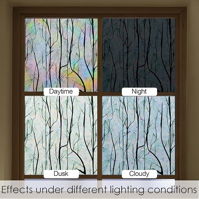 DKTIE Nature Pattern Rainbow Window Film Decorative Stained Glass Window Film Static Cling Films Easy Apply Removable Comes with Tools (U1747-rainbow, 17.7" x 118.1")