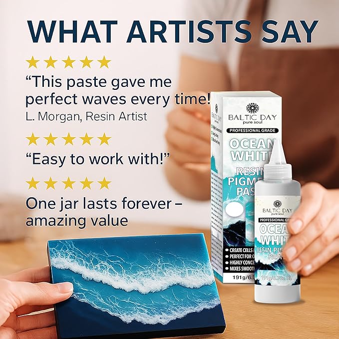 Ocean White Epoxy Resin Pigment Paste XL (191g/6.7oz) β High Concentration Dye for Epoxy & UV Resin, Opaque White Pigment for Ocean Waves, Lacing, Cells, 3D Flower Coasters & Epoxy Art