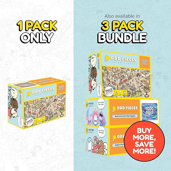 Odd Pieces Jigsaw Puzzles 1000 Pieces - Magic Mystery Story Secret Ending Puzzle - Perfect Game Night for Adults & Kids - Funny Space Cartoon Theme (AstroGastro)