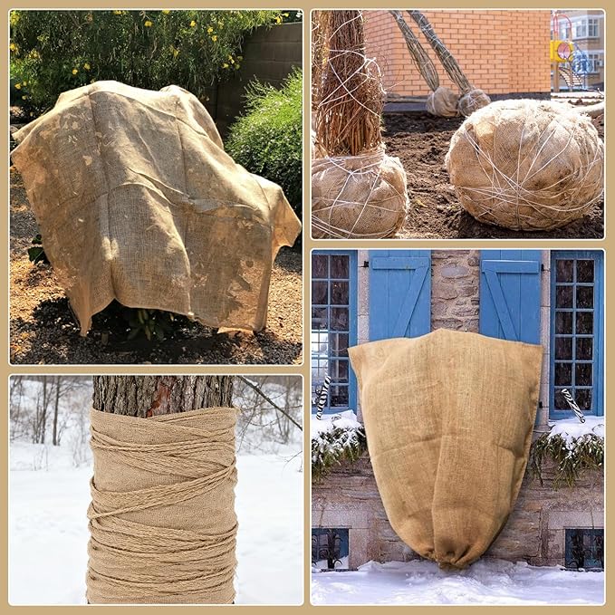 40InX20FT Burlap Rolls Multipurpose Jute Burlap Fabric for Garden Tree Wrap Outdoor Weed Barrier Protection for Plant Shrubs DIY Craft Projects and Party Decor