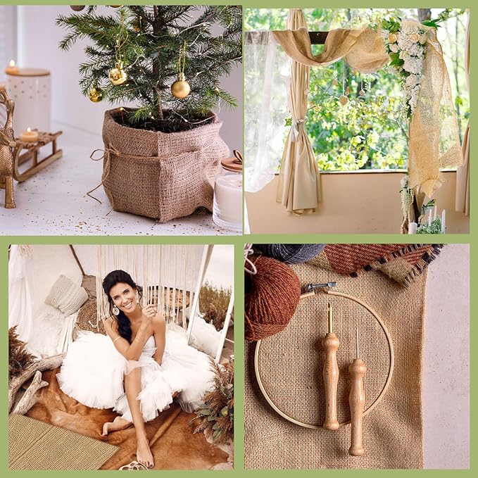 Buryeah 60 Inch x 150 ft Burlap Fabrics Roll Natural Jute Burlap Garden Tree Wrap Outdoor Weed Barrier DIY Fall Halloween Craft Winter Frost Plant Landscape Blankets Cloth for Plant Gardening Shrubs