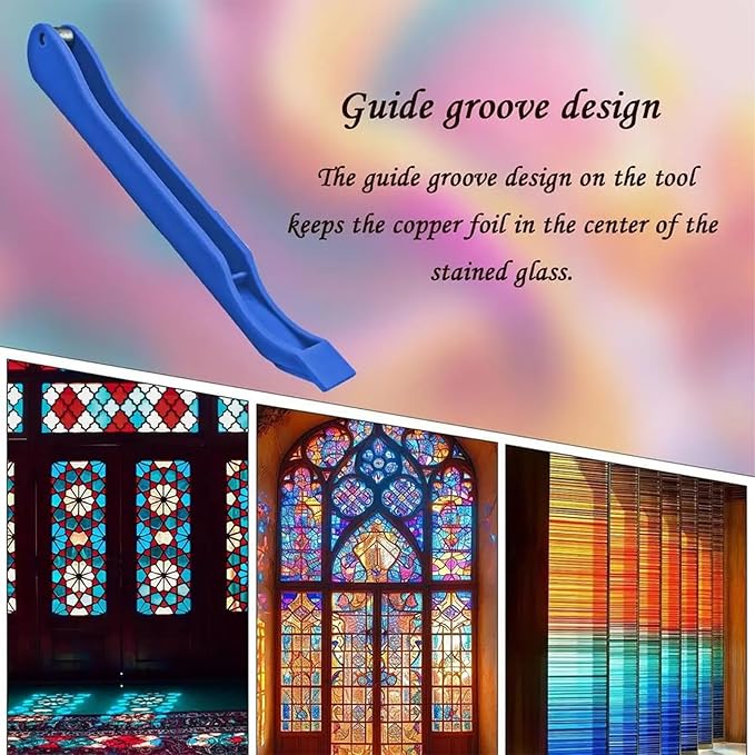 Copper Foil Hand Foiler for Stained Glass, Stained Glass Hand Foiler Tool,Copper foil Dispenser,Blue Hand Foiler for 7/32" Copper Foil Tape,Stain Glass Tools and Supplies(Blue)