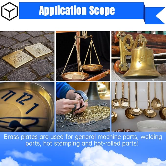 Brass Sheet,6" x 6"-18 Gauge(1mm) Thickness,99.9% Pure Brass Plates for DIY, Jewelry, Electrical, Repair, Industrial(2 Pac)