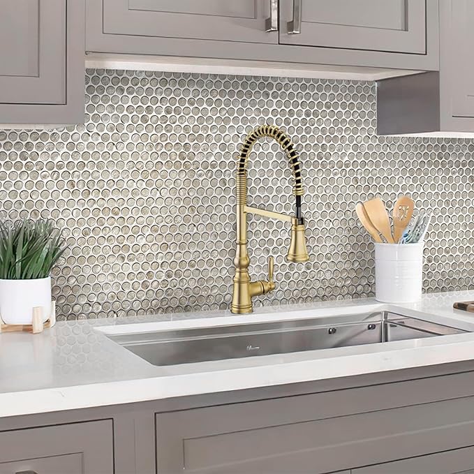 Silver Penny Round Mosaic Glass Tile โ 12.2 x 12.2 Inch - 10 Sheet Pack - Luxurious Design for Bathroom Walls, Kitchen Backsplash, Shower Walls - Elegant Wall Decor - NOT Peel and Stick Tile