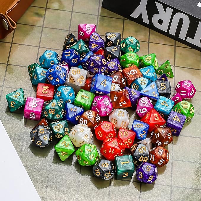CiaraQ Polyhedral Dice Set with a Big Black Drawstring Pouch, 10 Complete Dice Sets(70 Pieces) of D4 D6 D8 D10 D% D12 D20 Compatible with Dungeons and Dragons DND RPG MTG Table Games