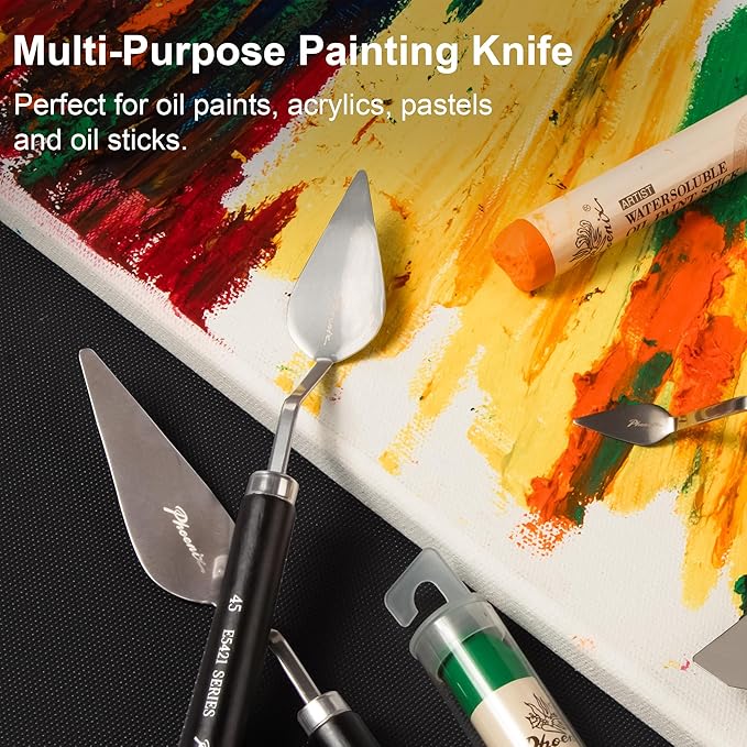 PHOENIX High Flexible Palette Knife Set, 8 Pieces Stainless Steel Painting Knives (31,41,42,43,44,46,51,52) Art Knife with Wood Handle, Paint Spatula for Oil Acrylic Paint