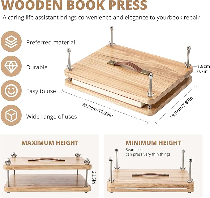 50 Pcs Book Binding Kits, 15"x11.4" Inch Wooden Book Press,Books Binding Materials, with Bone Folder, Awl, Needles for DIY Bookbinding, BookRepair, Handmade Crafts
