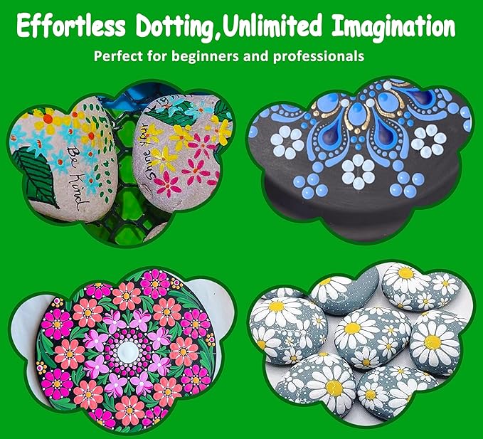 GEOCCI Flower Petal Tools for Dot Painting,50 Petal Shapes Dotting Tool,Mandala Dot Art Tools for Rocks,Embosssing Tools for Painting Dots (Purple)