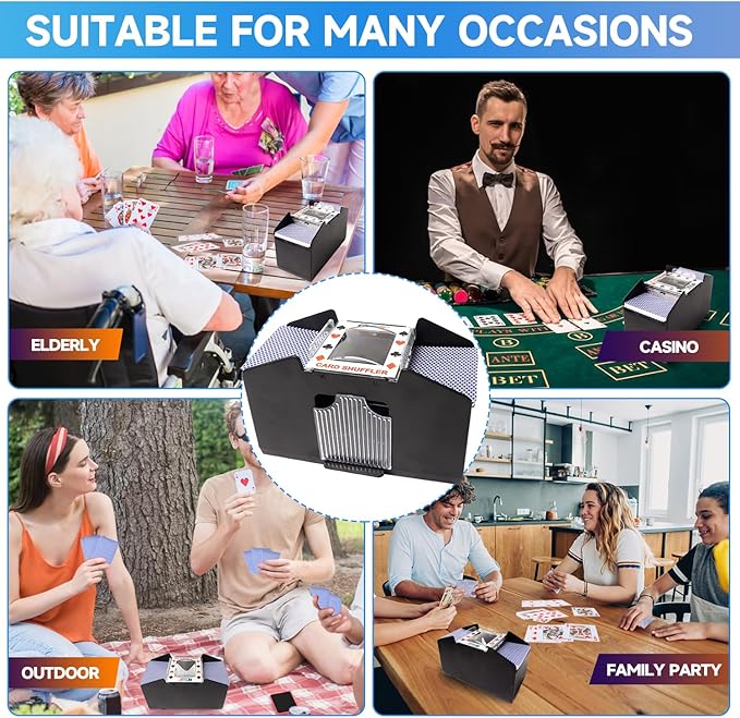 GSE Games & Sports Expert 4-Deck Automatic Card Shuffler, AC/DC-Power & Battery-Operated Shuffler Machines for Playing Cards, Blackjack, Texas Hold'em, Canasta, Bridge, Rummy, UNO