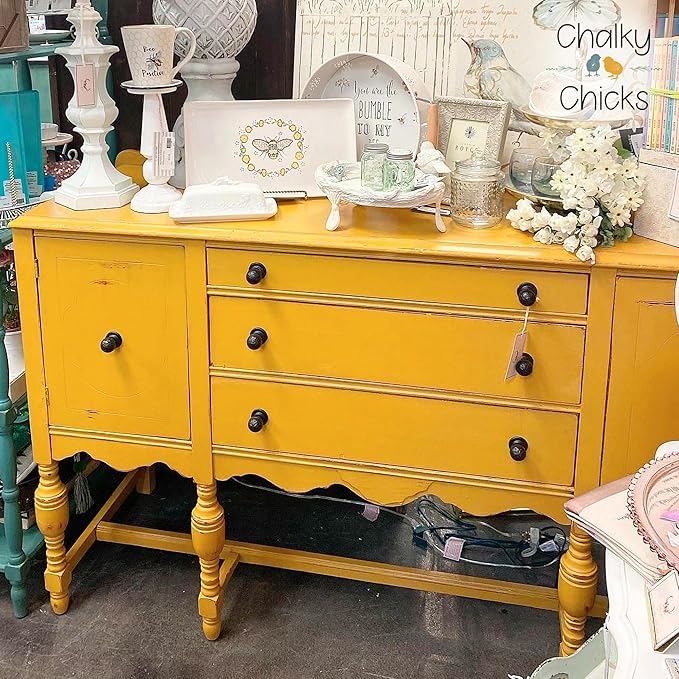 Chalky Chicks All-in-One Chalk Paint for Furniture or Cabinet - 16 Fl Oz - Matte Finish Bees Knees (Yellow) for Metal, Wood Furniture Paint - No Sanding All-in-One for Home Decor & Crafts, USA Made