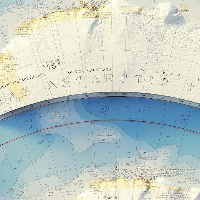 Muir Way Shaded Relief Elevation Map of Antarctica - Vintage-Style Topographic Wall Art with Map Look - Unframed Flat Paper Print, 20x26