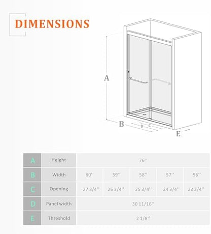 60" W x 76" H Tall Glass Shower Door Brushed Nickel - Image 6