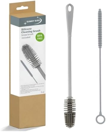 Silicone Bottle Brush & Silicone Straw Cleaner Set – 12.5” Long Handle by SUNNYSUDZ