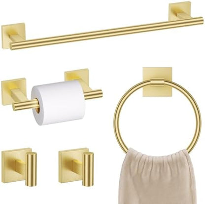 Brushed Gold Bathroom Hardware Towel Bar Set, 5 Pieces Double Dase Toilet Paper by SOAEZ