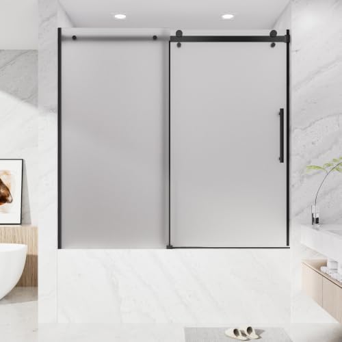Frosted Bathtub Shower Door 56-60" W x 57" H, Matte Black by NGTEENShowerDoor